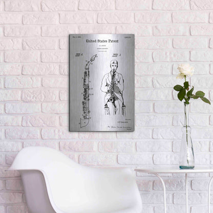 Luxe Metal Art 'Soprano Saxophone Blueprint Patent White' Acrylic Glass Wall Art,16x24