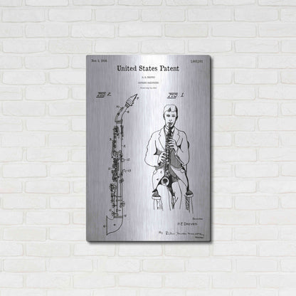 Luxe Metal Art 'Soprano Saxophone Blueprint Patent White' Acrylic Glass Wall Art,24x36