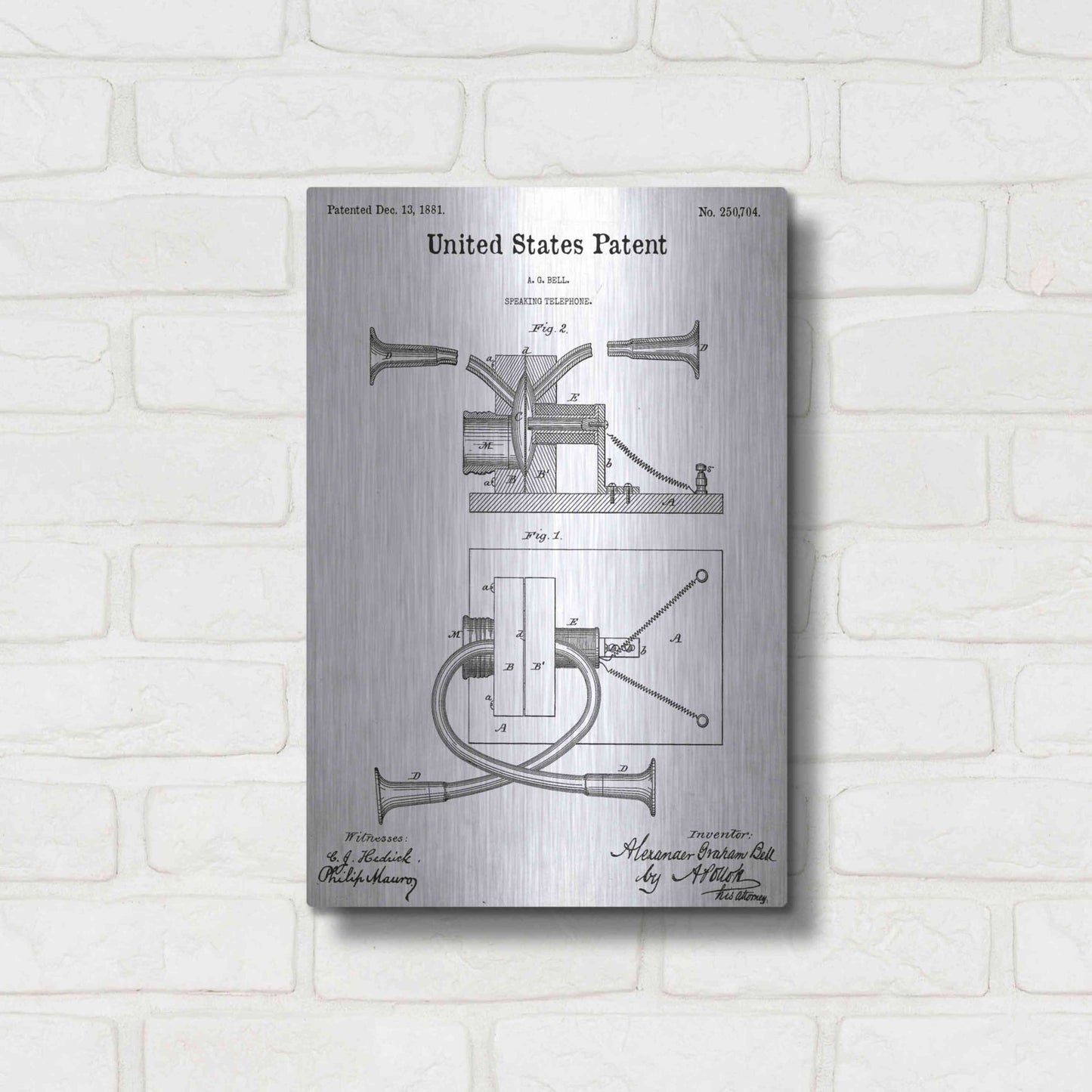 Luxe Metal Art 'Speaking Telephone Blueprint Patent White' Acrylic Glass Wall Art,12x16