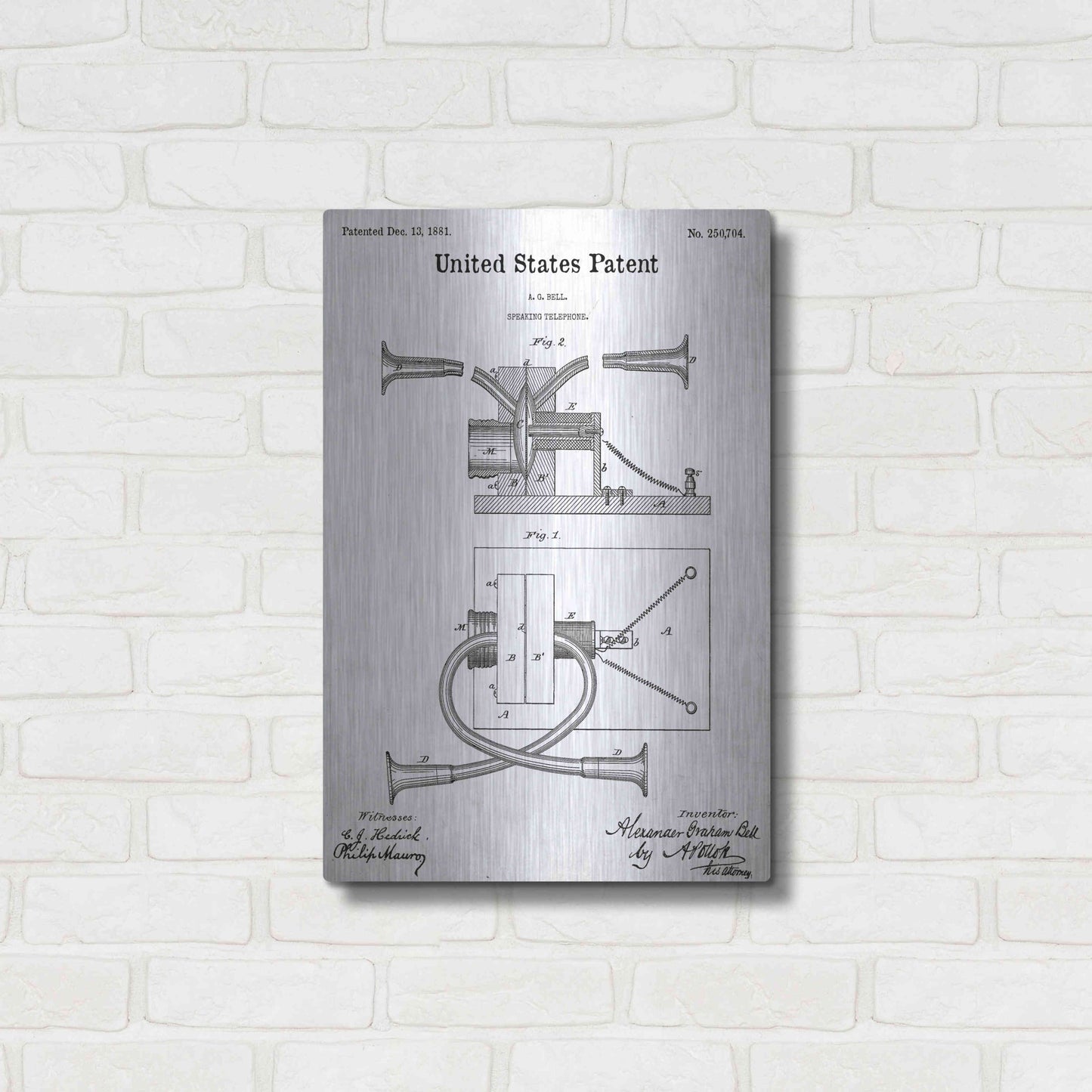 Luxe Metal Art 'Speaking Telephone Blueprint Patent White' Acrylic Glass Wall Art,16x24