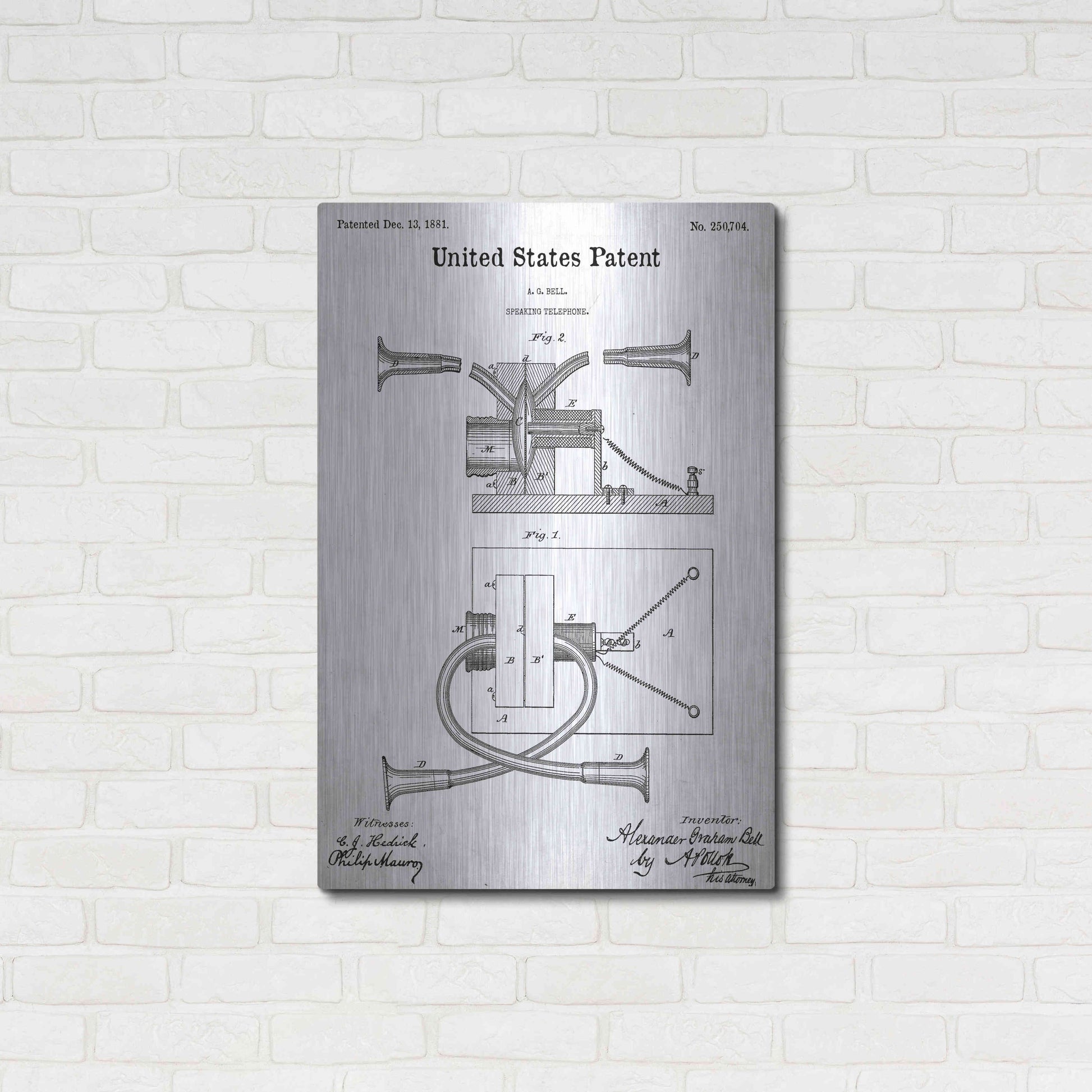 Luxe Metal Art 'Speaking Telephone Blueprint Patent White' Acrylic Glass Wall Art,24x36