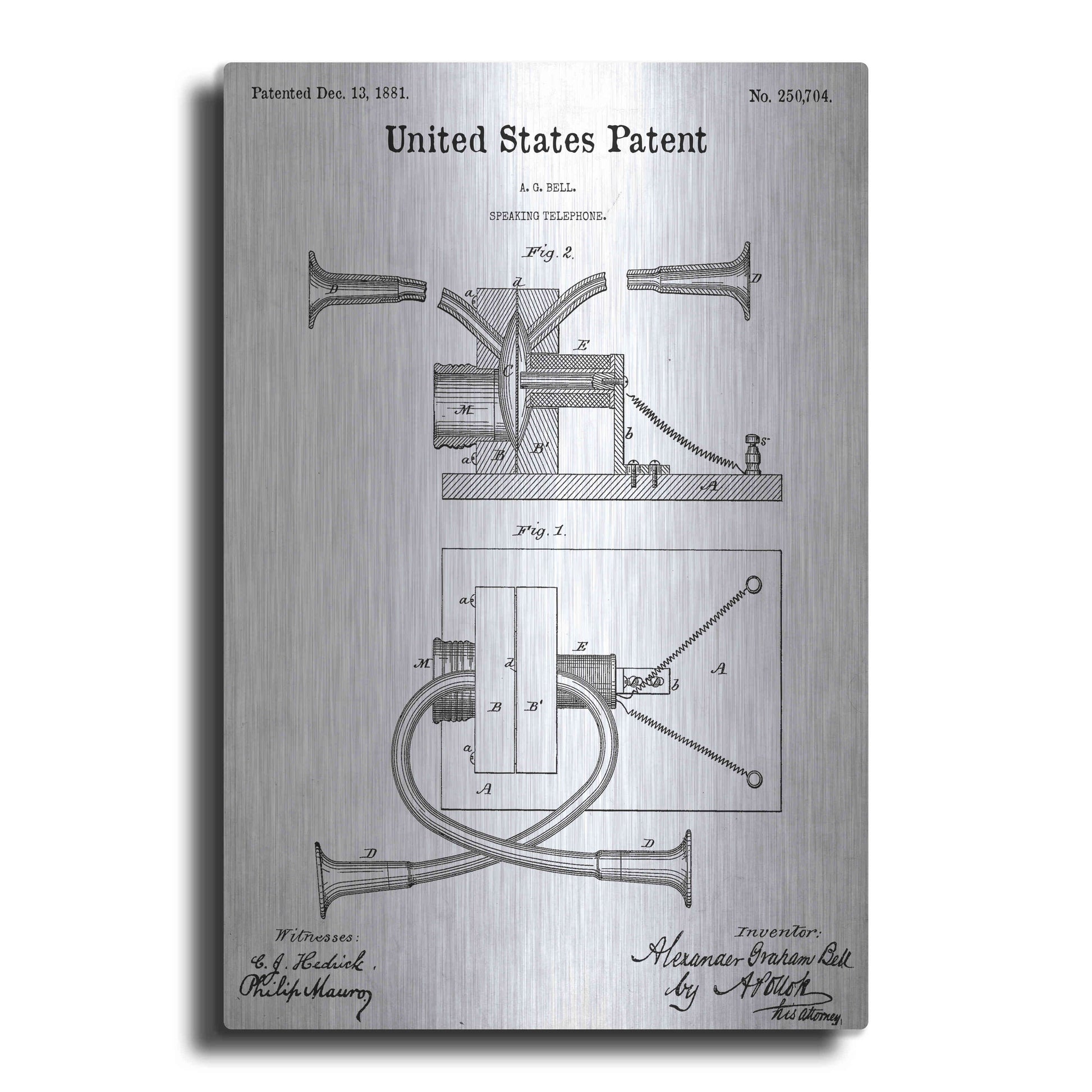 Luxe Metal Art 'Speaking Telephone Blueprint Patent White' Acrylic Glass Wall Art