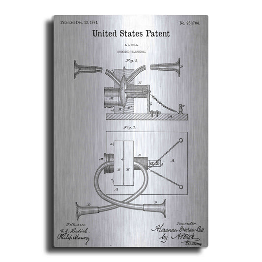 Luxe Metal Art 'Speaking Telephone Blueprint Patent White' Acrylic Glass Wall Art