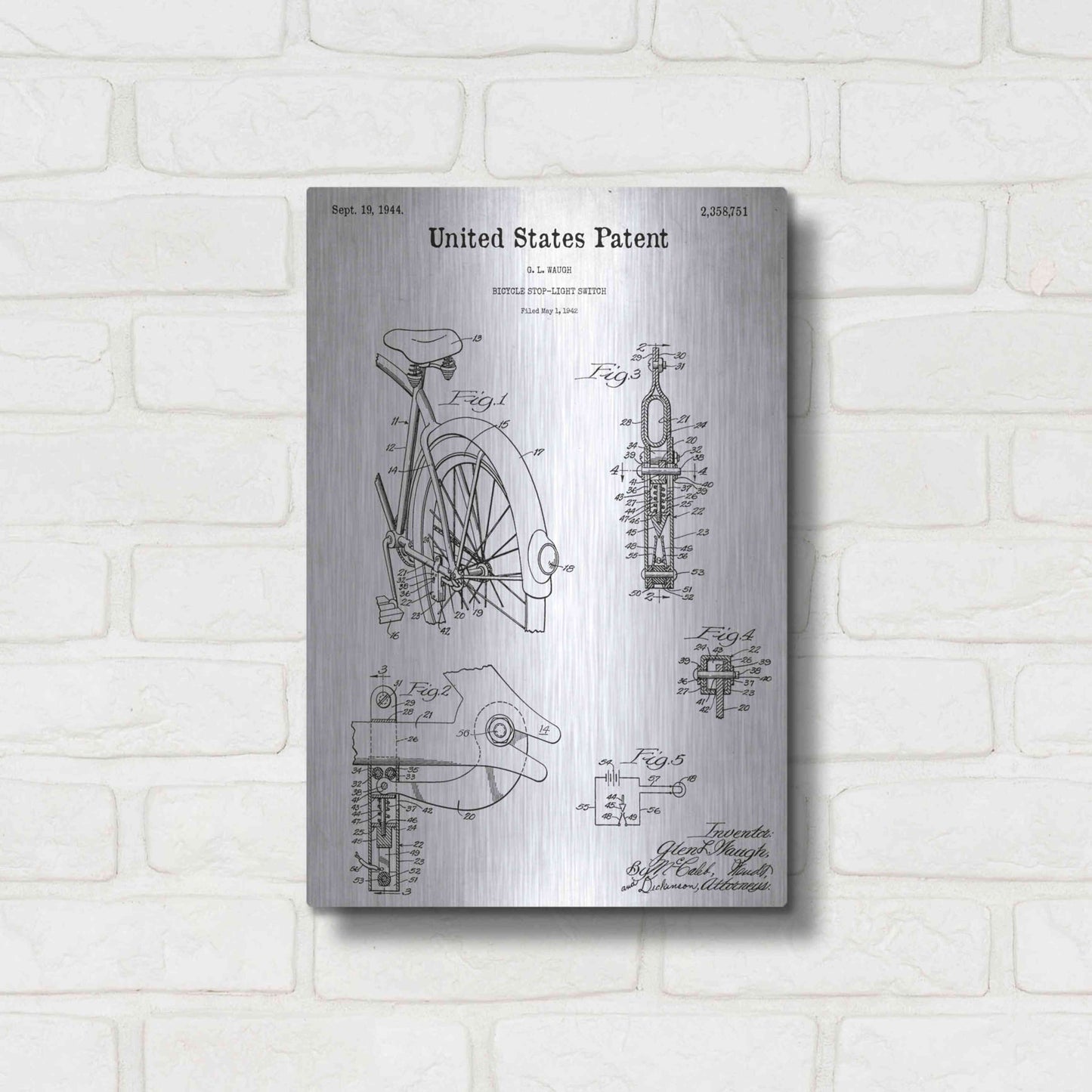 Luxe Metal Art 'Bicycle Stop-light Switch Blueprint Patent White' Acrylic Glass Wall Art,12x16