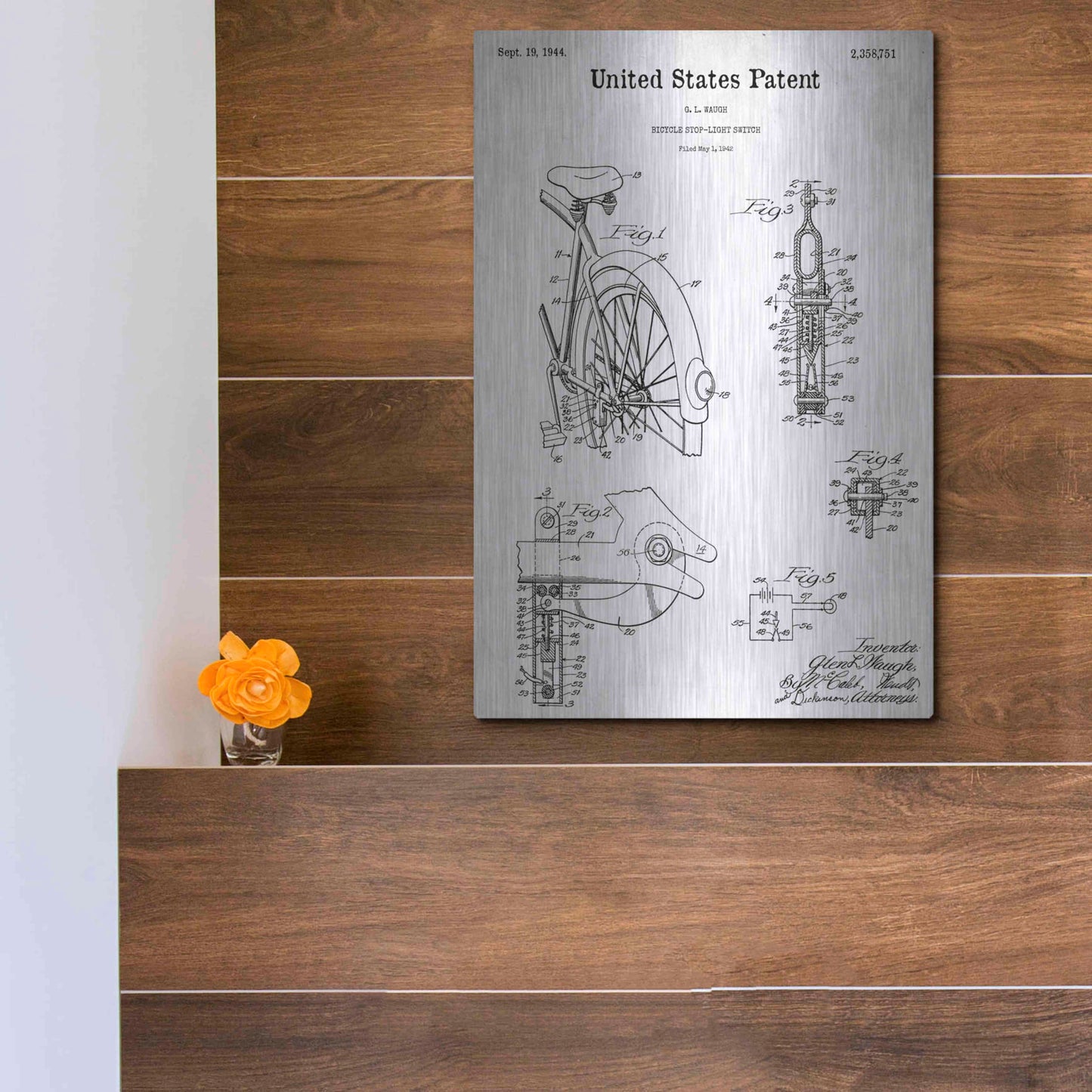 Luxe Metal Art 'Bicycle Stop-light Switch Blueprint Patent White' Acrylic Glass Wall Art,12x16