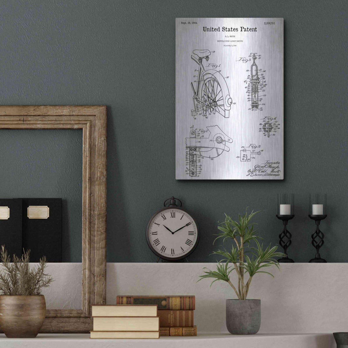 Luxe Metal Art 'Bicycle Stop-light Switch Blueprint Patent White' Acrylic Glass Wall Art,12x16