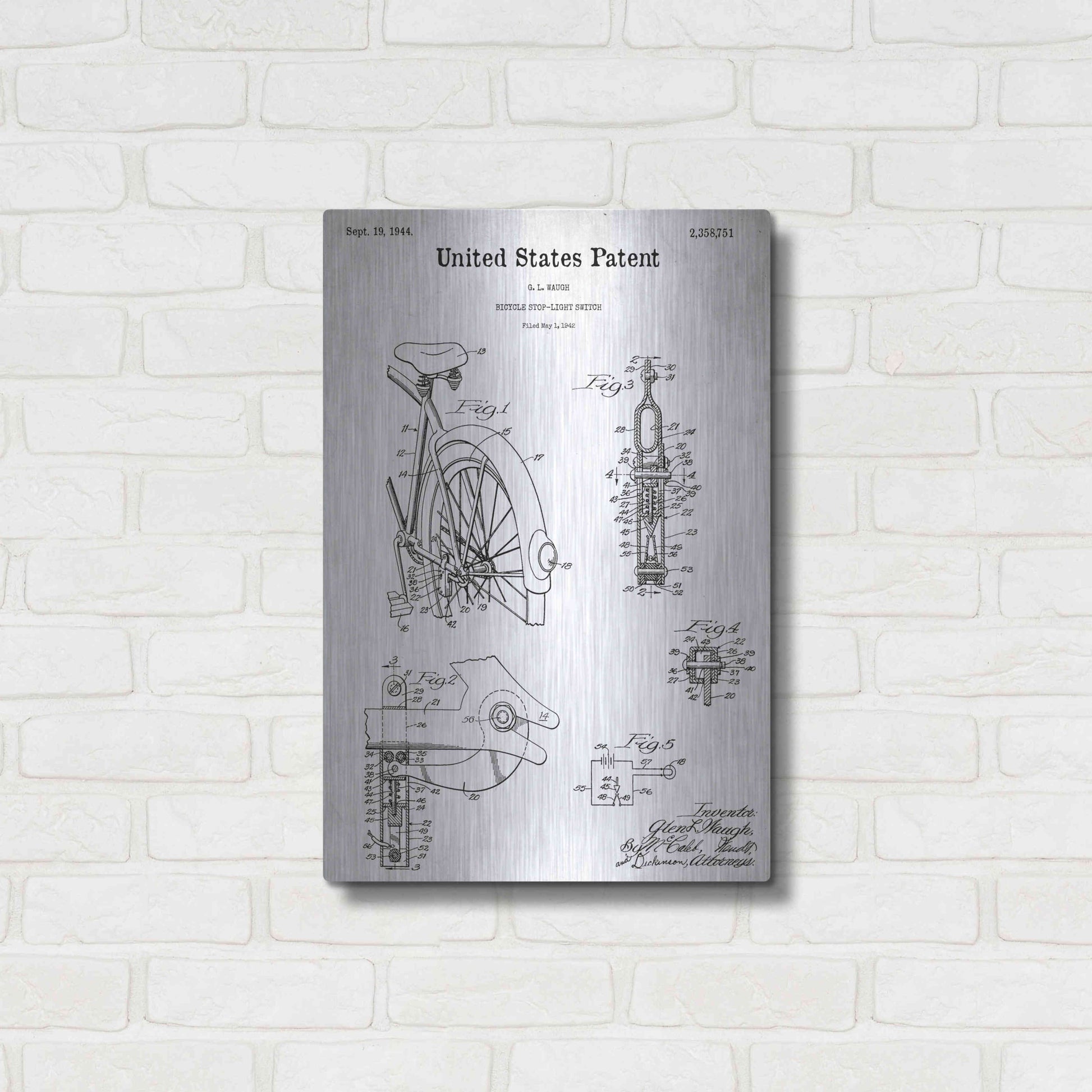 Luxe Metal Art 'Bicycle Stop-light Switch Blueprint Patent White' Acrylic Glass Wall Art,16x24