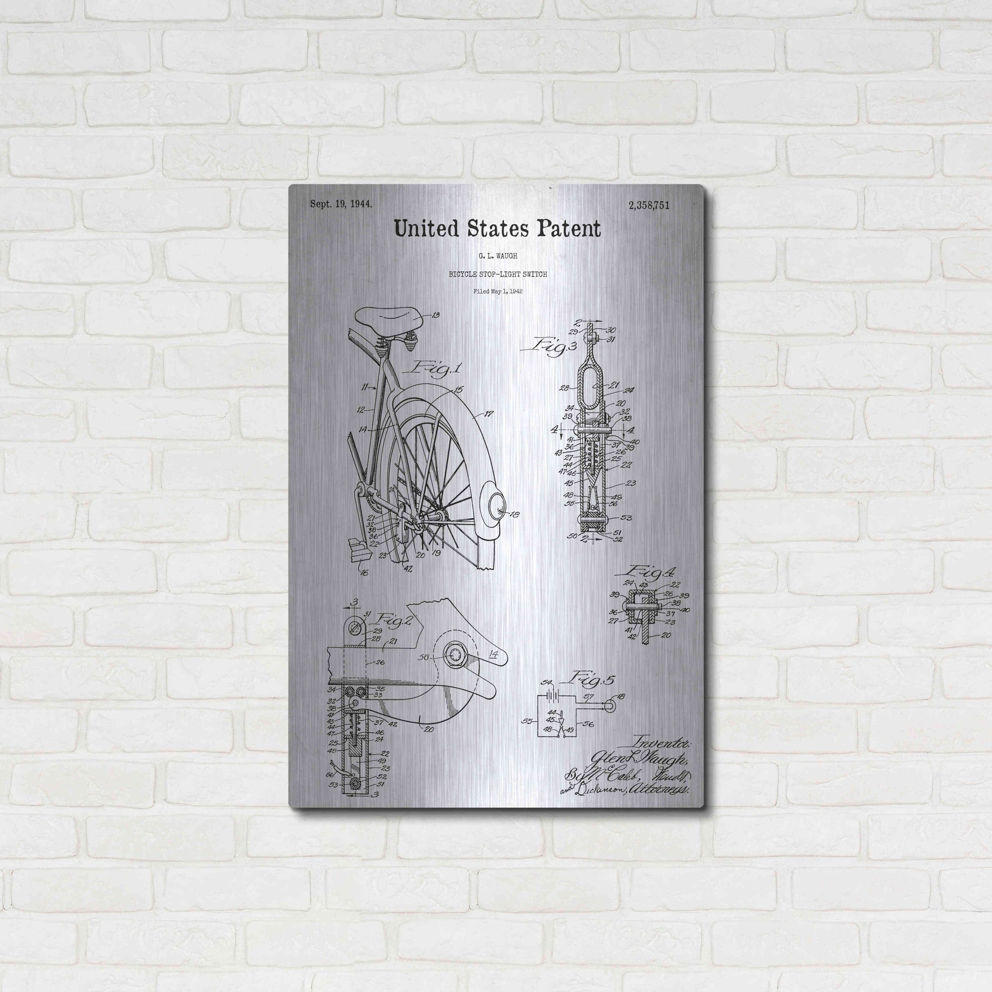 Luxe Metal Art 'Bicycle Stop-light Switch Blueprint Patent White' Acrylic Glass Wall Art,24x36