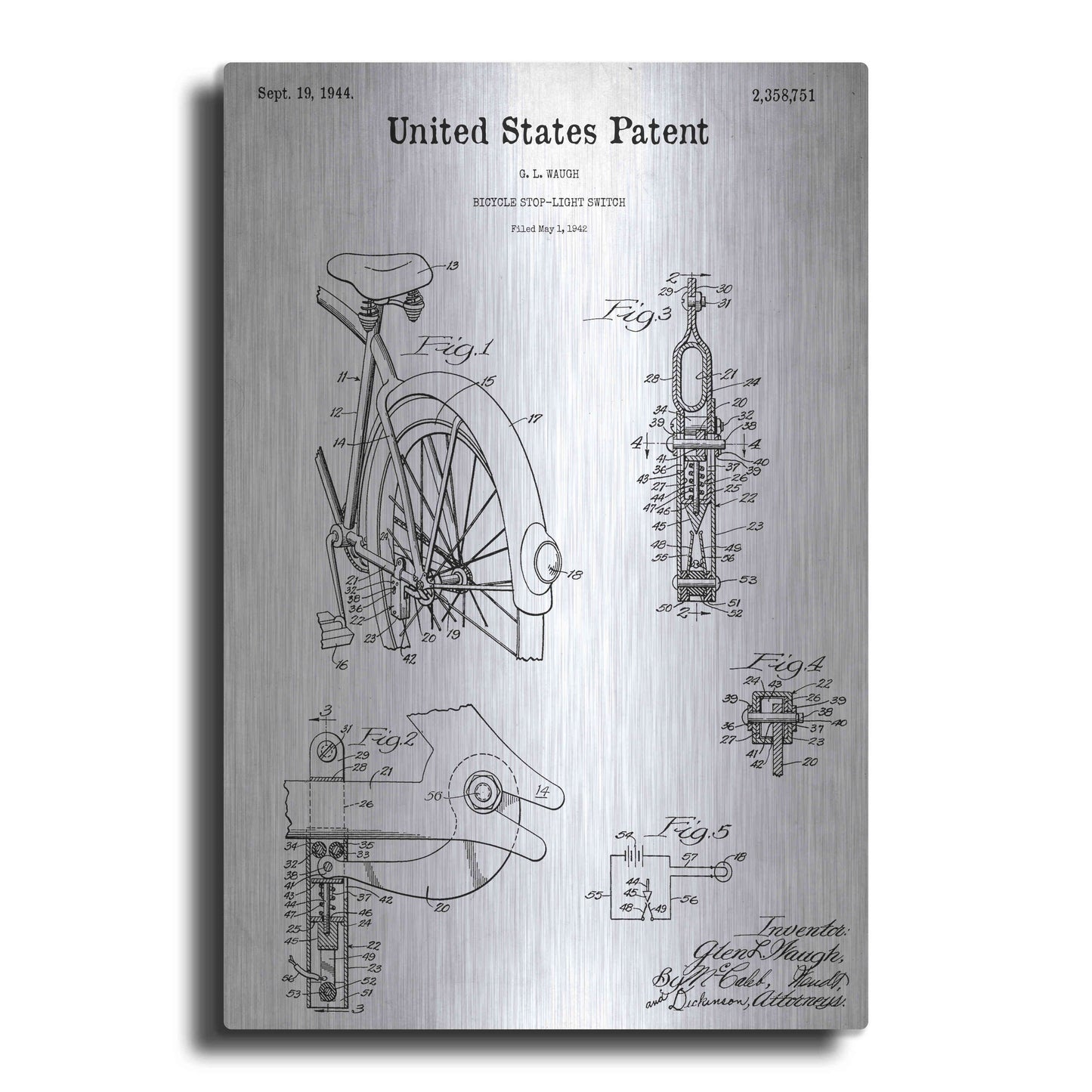 Luxe Metal Art 'Bicycle Stop-light Switch Blueprint Patent White' Acrylic Glass Wall Art