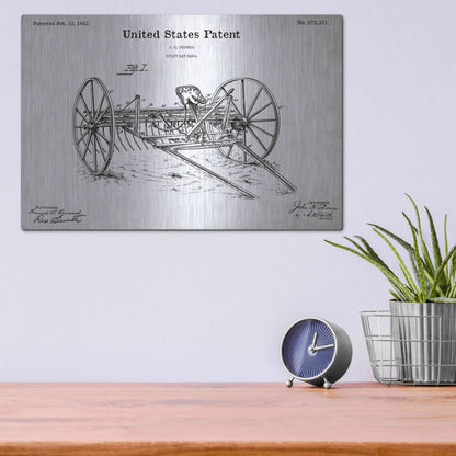 Luxe Metal Art 'Horse Drawn Hay Rake Blueprint Patent White' Acrylic Glass Wall Art,16x12