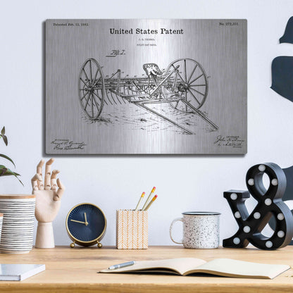 Luxe Metal Art 'Horse Drawn Hay Rake Blueprint Patent White' Acrylic Glass Wall Art,16x12