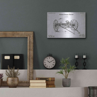 Luxe Metal Art 'Horse Drawn Hay Rake Blueprint Patent White' Acrylic Glass Wall Art,16x12