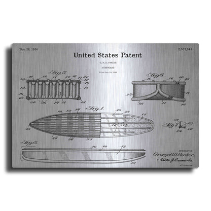 Luxe Metal Art 'Surfboard Blueprint Patent White' Acrylic Glass Wall Art