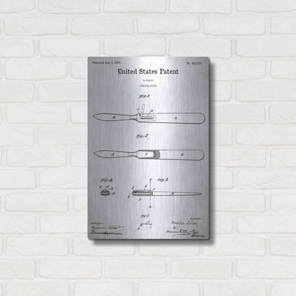 Luxe Metal Art 'Surgical Knife Blueprint Patent White' Acrylic Glass Wall Art,16x24