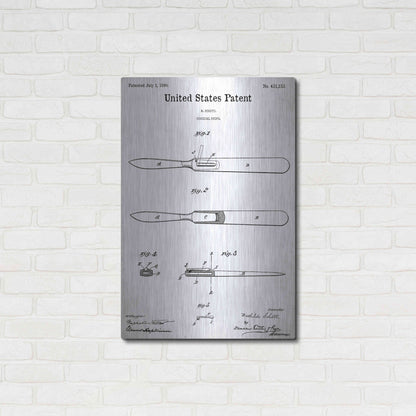 Luxe Metal Art 'Surgical Knife Blueprint Patent White' Acrylic Glass Wall Art,24x36