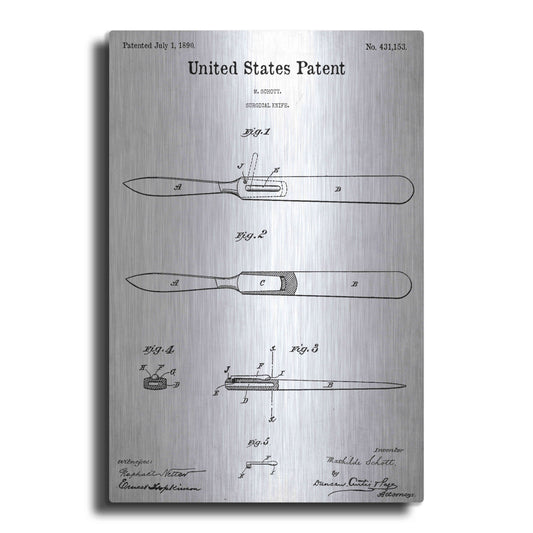 Luxe Metal Art 'Surgical Knife Blueprint Patent White' Acrylic Glass Wall Art