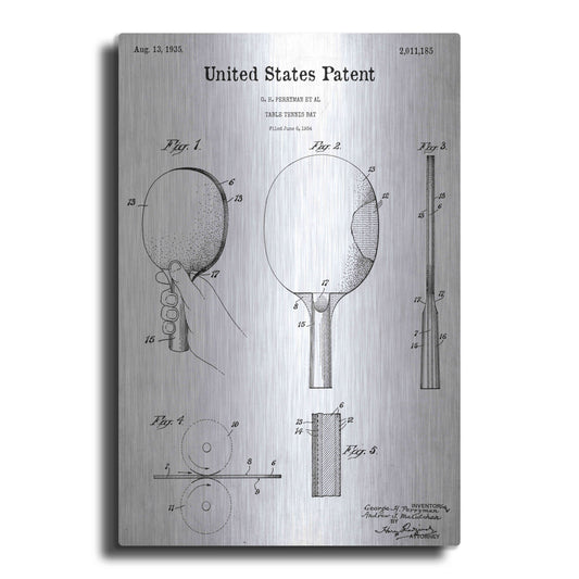 Luxe Metal Art 'Table Tennis Paddle Blueprint Patent White' Acrylic Glass Wall Art