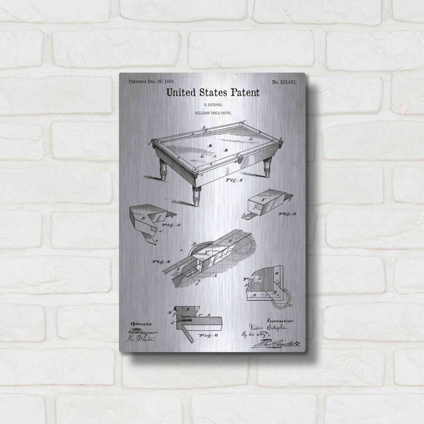 Luxe Metal Art 'Pool Table Blueprint Patent White' Acrylic Glass Wall Art,12x16