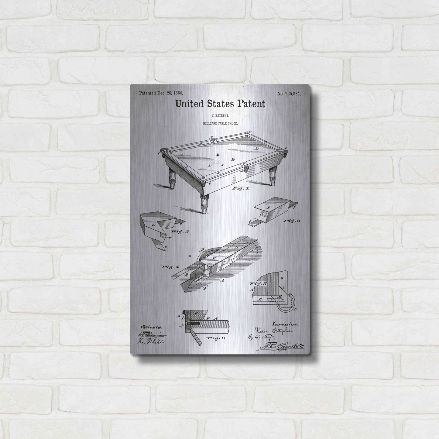 Luxe Metal Art 'Pool Table Blueprint Patent White' Acrylic Glass Wall Art,16x24