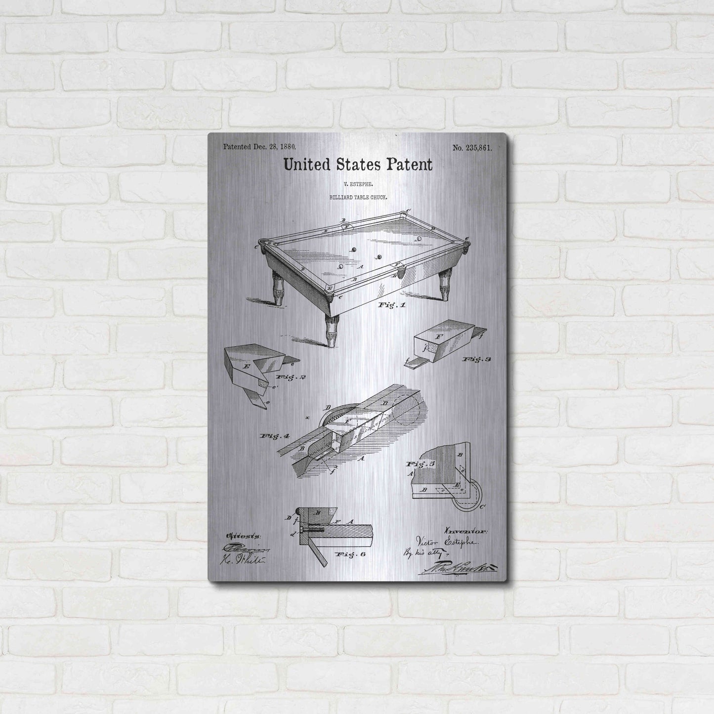 Luxe Metal Art 'Pool Table Blueprint Patent White' Acrylic Glass Wall Art,24x36