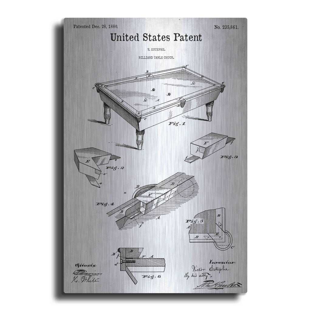 Luxe Metal Art 'Pool Table Blueprint Patent White' Metal Wall Art