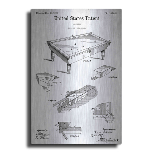 Luxe Metal Art 'Pool Table Blueprint Patent White' Acrylic Glass Wall Art