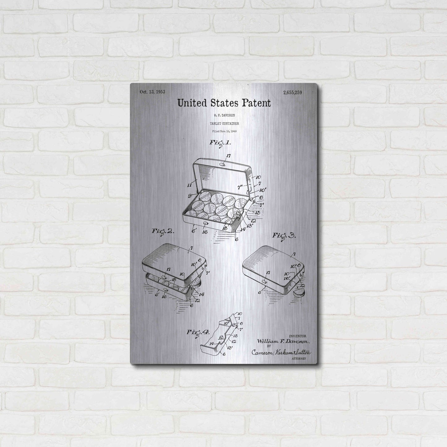 Luxe Metal Art 'Pharmacy Tablet Container Blueprint Patent White' Acrylic Glass Wall Art,24x36