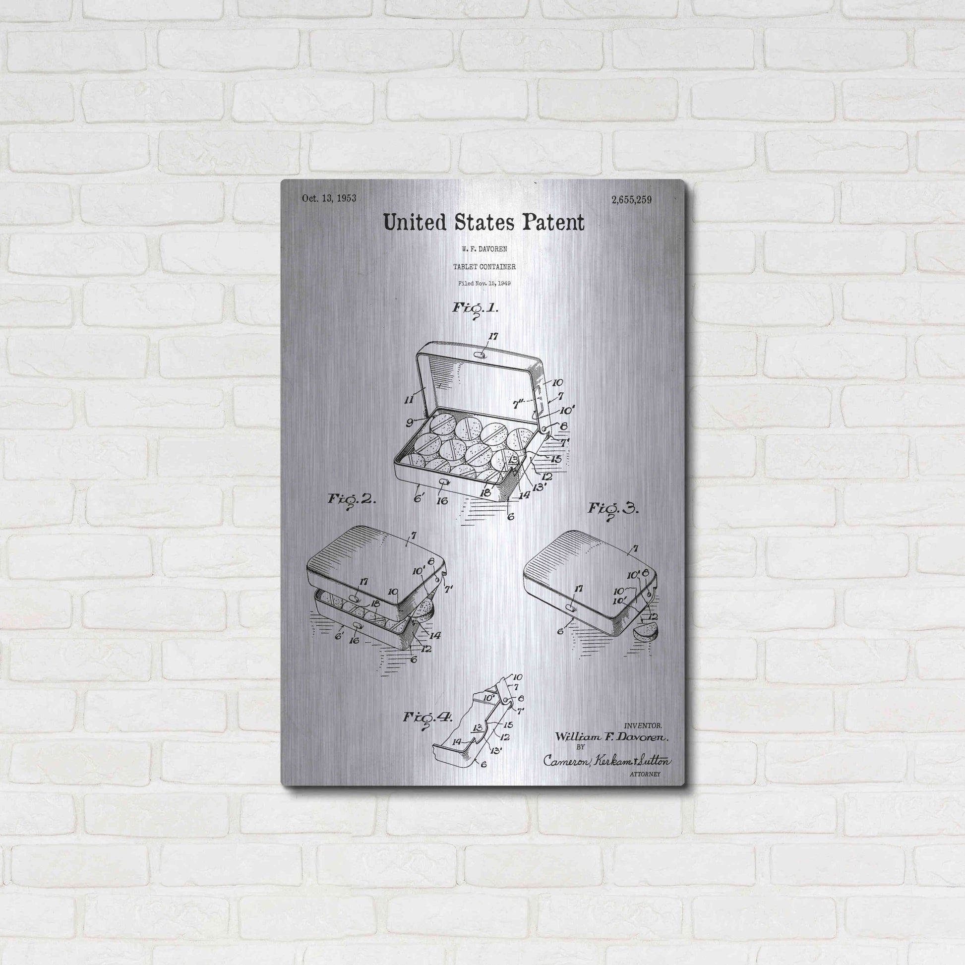 Luxe Metal Art 'Pharmacy Tablet Container Blueprint Patent White' Acrylic Glass Wall Art,24x36