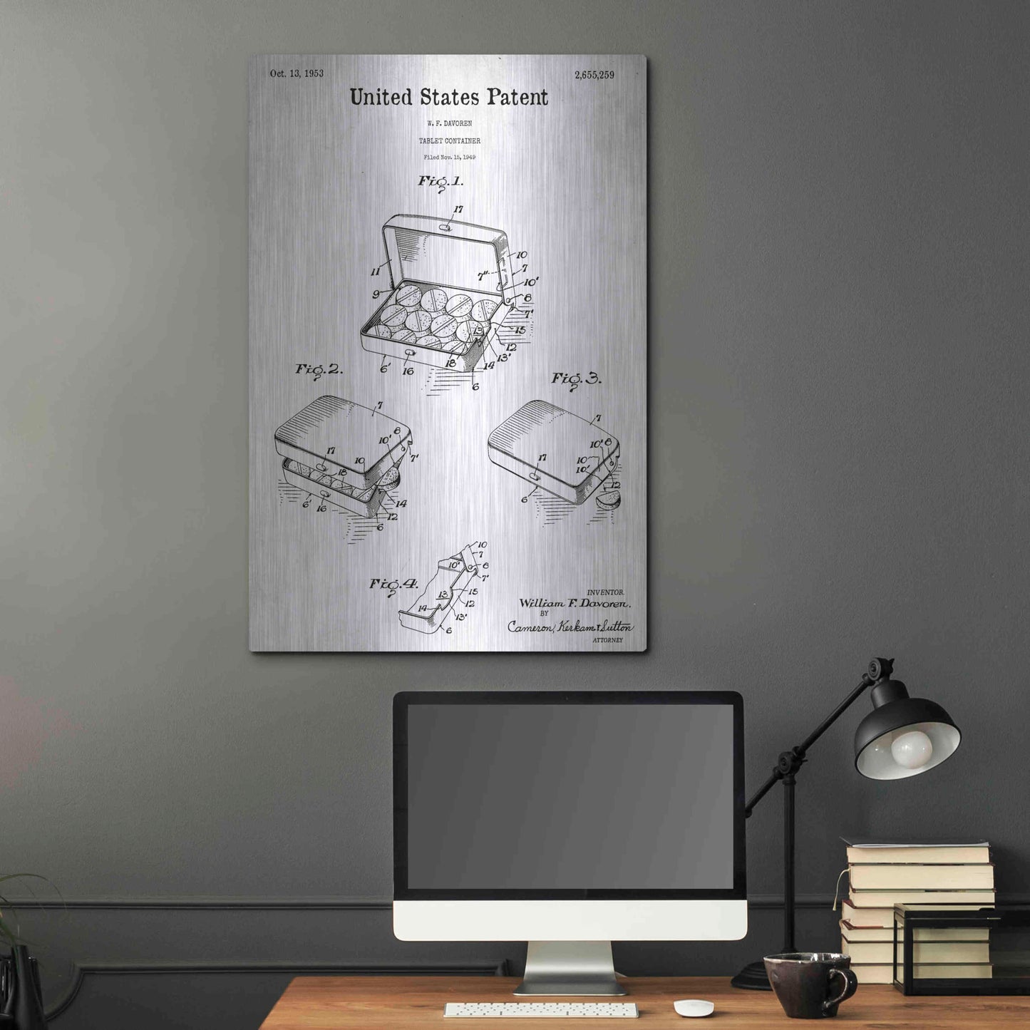 Luxe Metal Art 'Pharmacy Tablet Container Blueprint Patent White' Acrylic Glass Wall Art,24x36