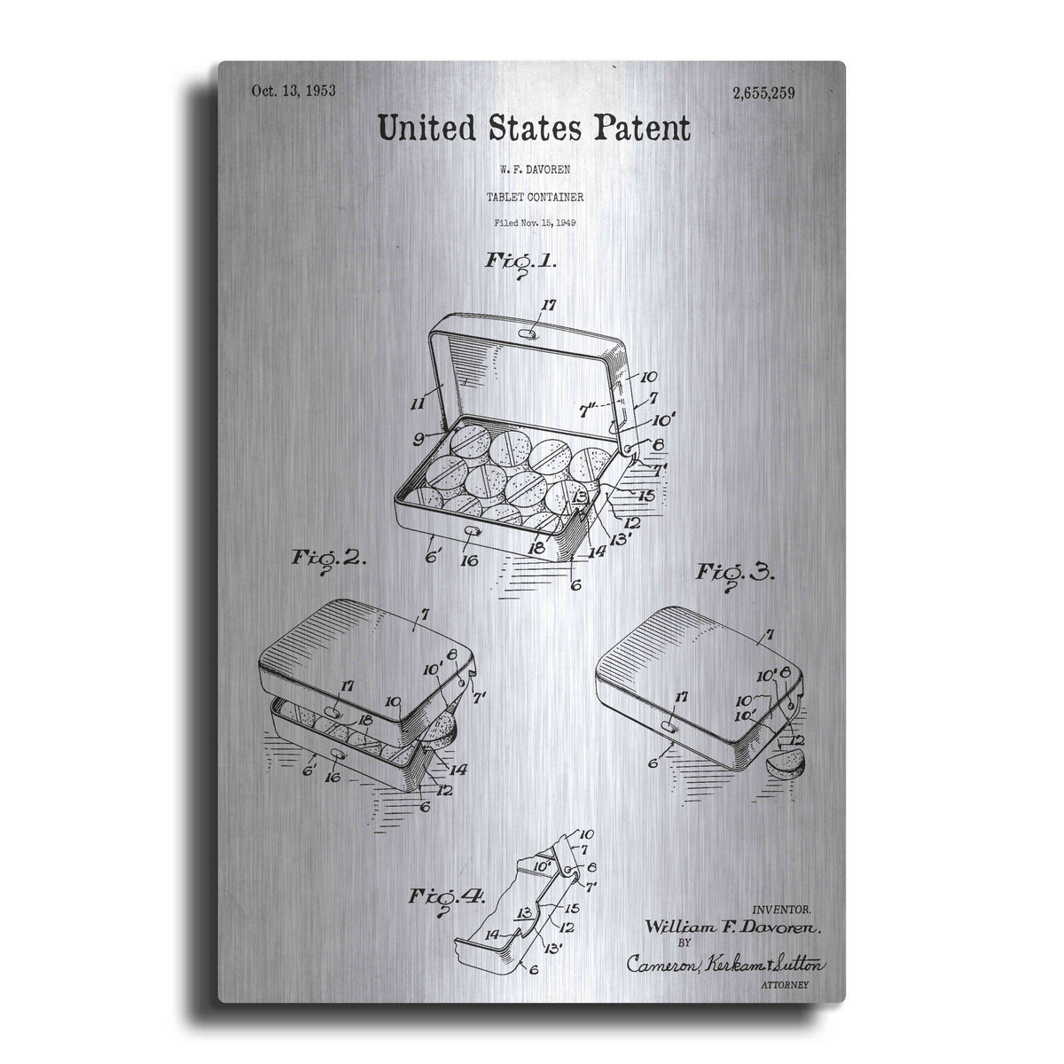 Luxe Metal Art 'Pharmacy Tablet Container Blueprint Patent White' Metal Wall Art