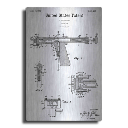 Luxe Metal Art 'Tattoo Gun Blueprint Patent White' Acrylic Glass Wall Art