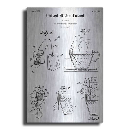 Luxe Metal Art 'Tea Bag Blueprint Patent White' Acrylic Glass Wall Art