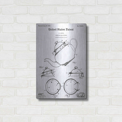 Luxe Metal Art 'Tea Pot Cover Blueprint Patent White' Acrylic Glass Wall Art,16x24