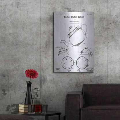 Luxe Metal Art 'Tea Pot Cover Blueprint Patent White' Acrylic Glass Wall Art,24x36