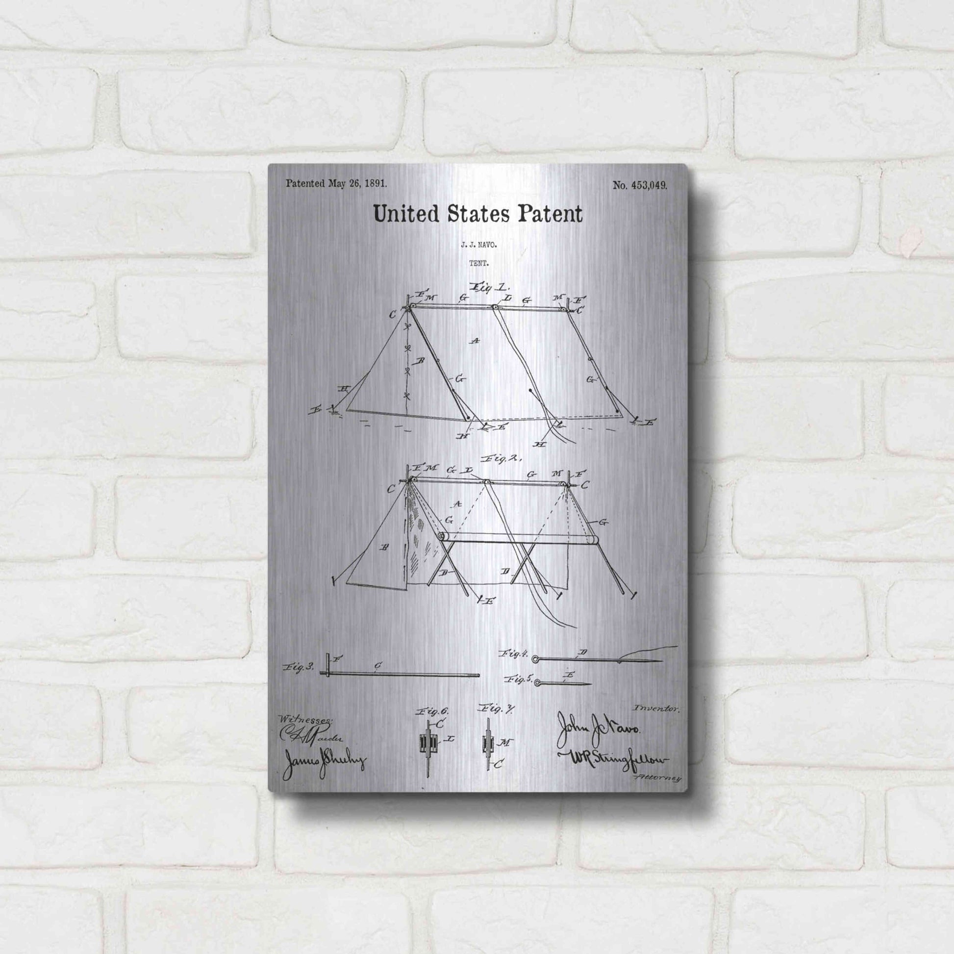 Luxe Metal Art 'Tent Blueprint Patent White' Acrylic Glass Wall Art,12x16