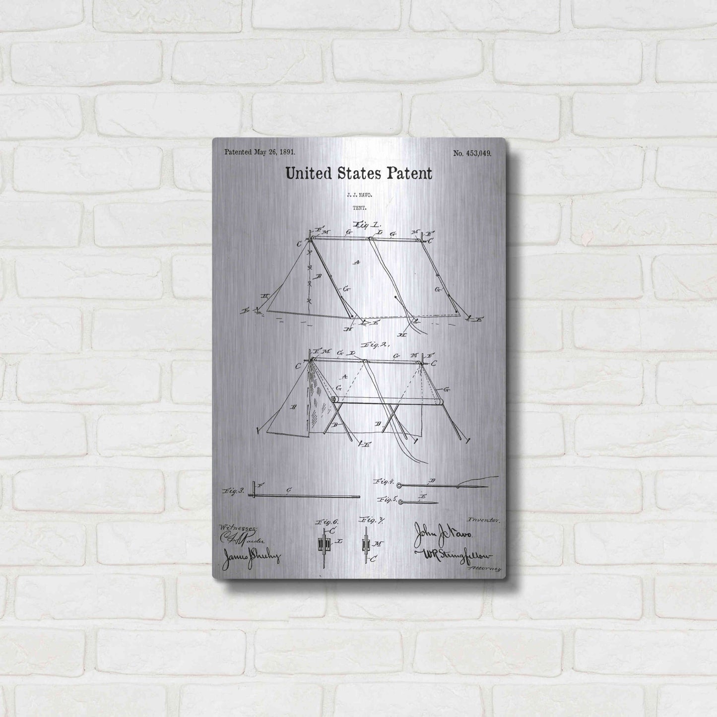 Luxe Metal Art 'Tent Blueprint Patent White' Acrylic Glass Wall Art,16x24