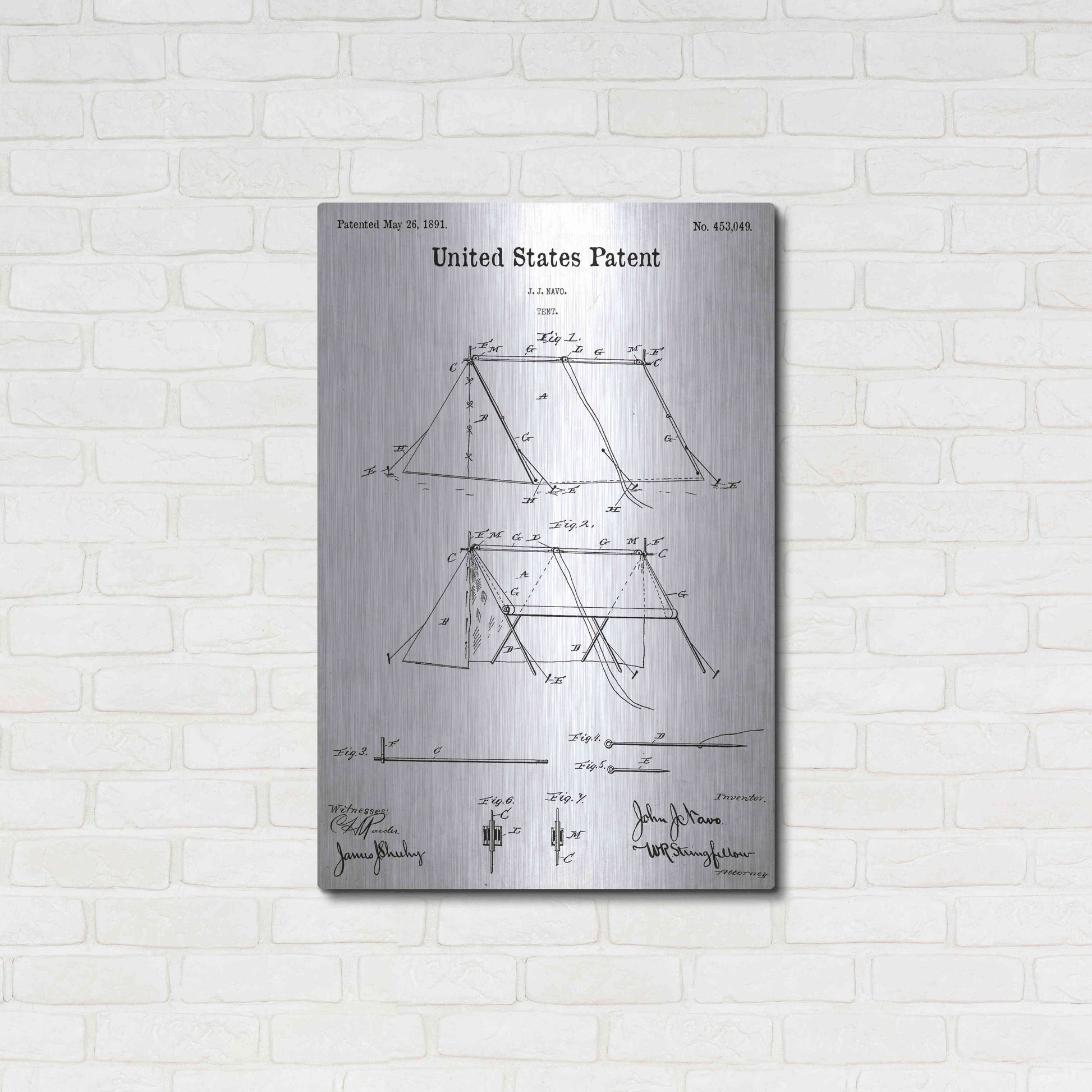 Luxe Metal Art 'Tent Blueprint Patent White' Acrylic Glass Wall Art,24x36