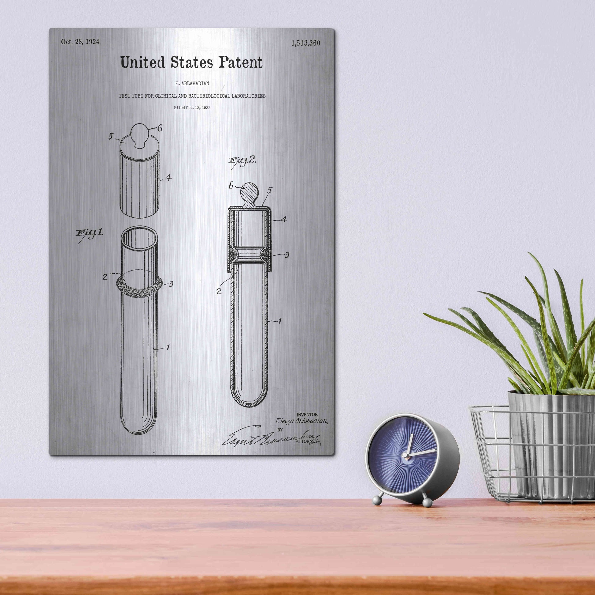 Luxe Metal Art 'Test Tube Blueprint Patent White' Acrylic Glass Wall Art,12x16