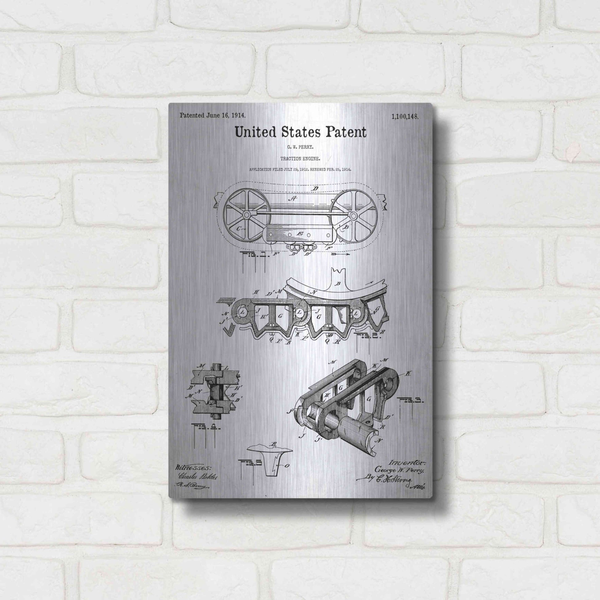 Luxe Metal Art 'Traction Engine Blueprint Patent White' Acrylic Glass Wall Art,12x16