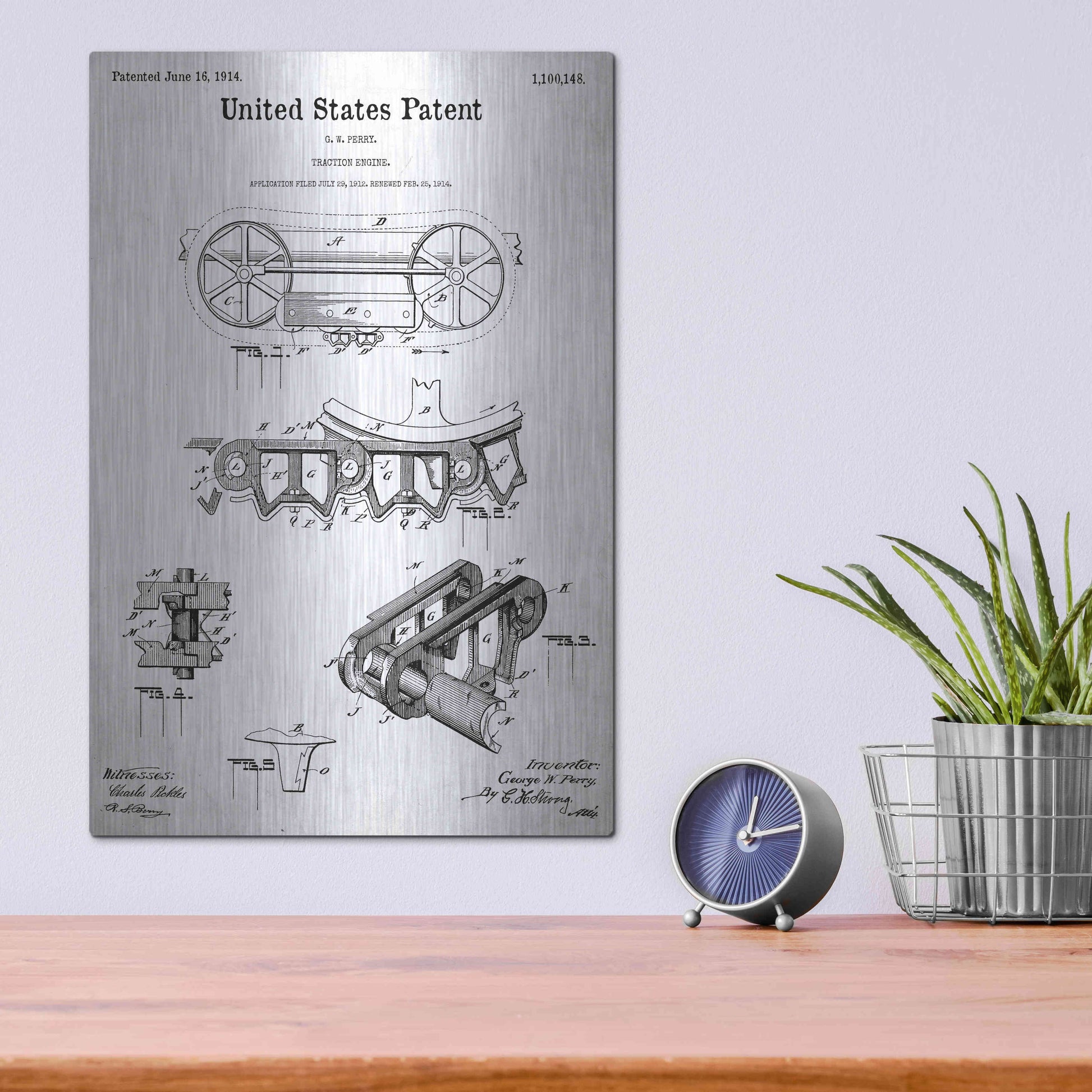 Luxe Metal Art 'Traction Engine Blueprint Patent White' Acrylic Glass Wall Art,12x16