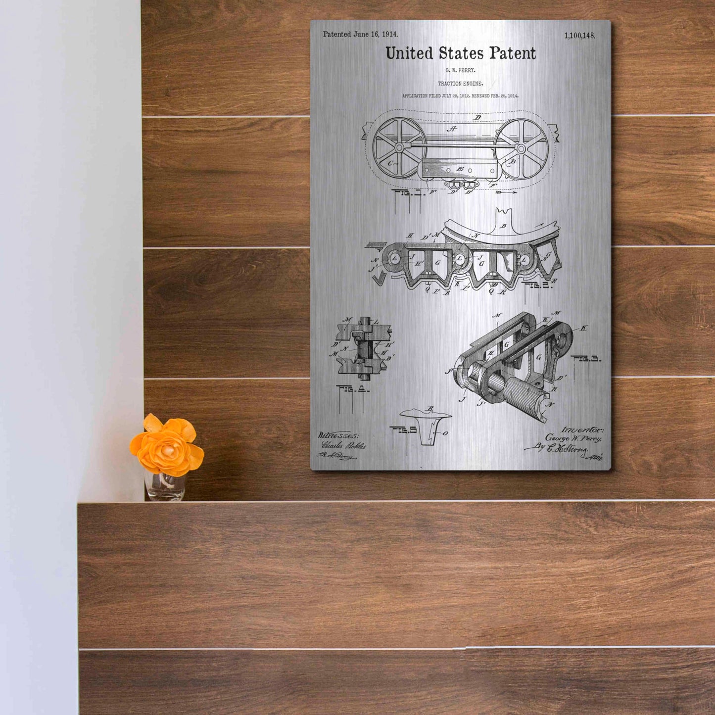 Luxe Metal Art 'Traction Engine Blueprint Patent White' Acrylic Glass Wall Art,12x16