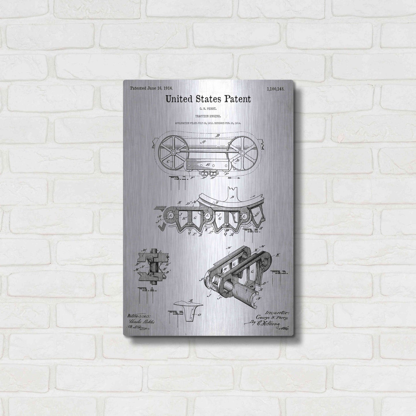 Luxe Metal Art 'Traction Engine Blueprint Patent White' Acrylic Glass Wall Art,16x24