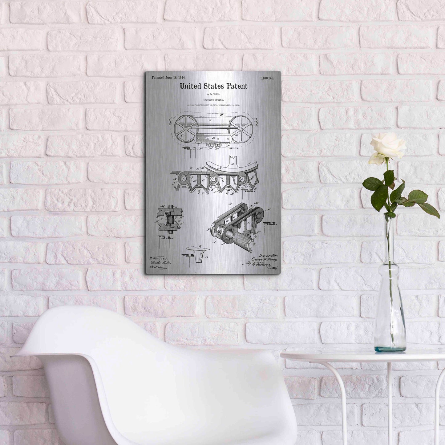 Luxe Metal Art 'Traction Engine Blueprint Patent White' Acrylic Glass Wall Art,16x24