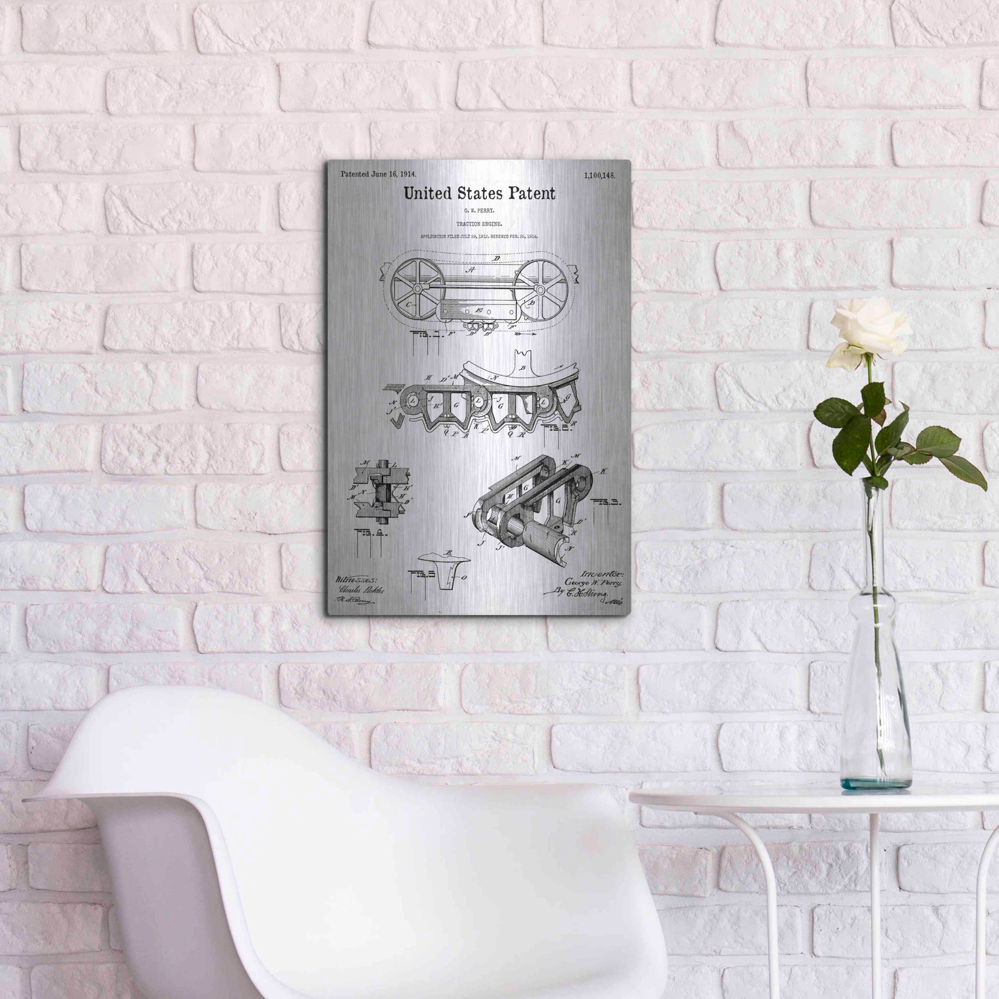 Luxe Metal Art 'Traction Engine Blueprint Patent White' Acrylic Glass Wall Art,16x24