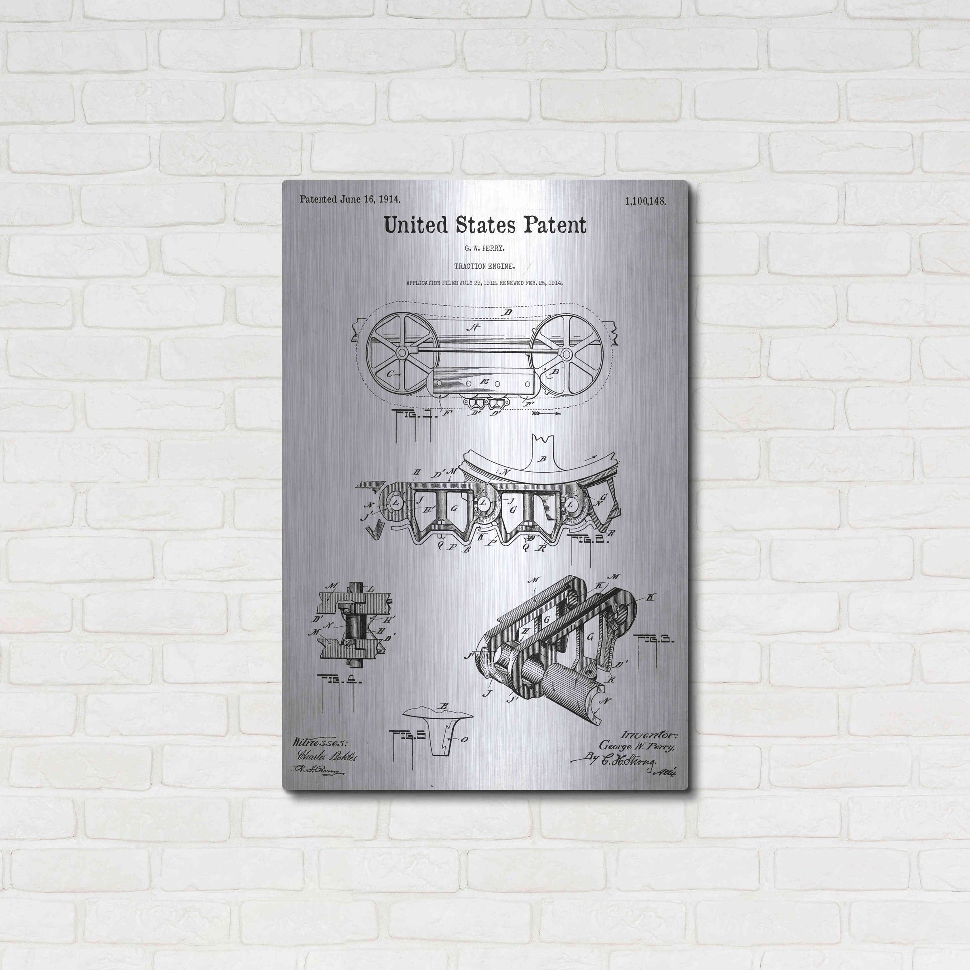 Luxe Metal Art 'Traction Engine Blueprint Patent White' Acrylic Glass Wall Art,24x36