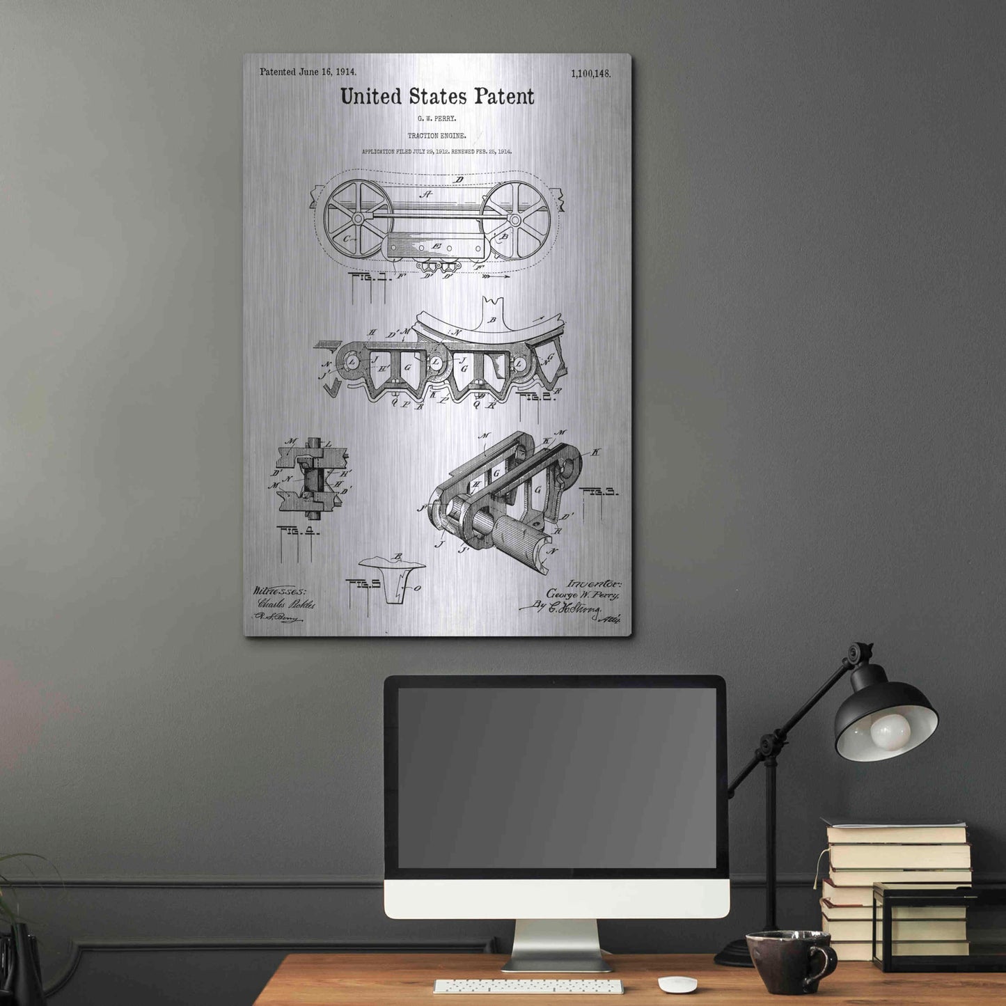 Luxe Metal Art 'Traction Engine Blueprint Patent White' Acrylic Glass Wall Art,24x36