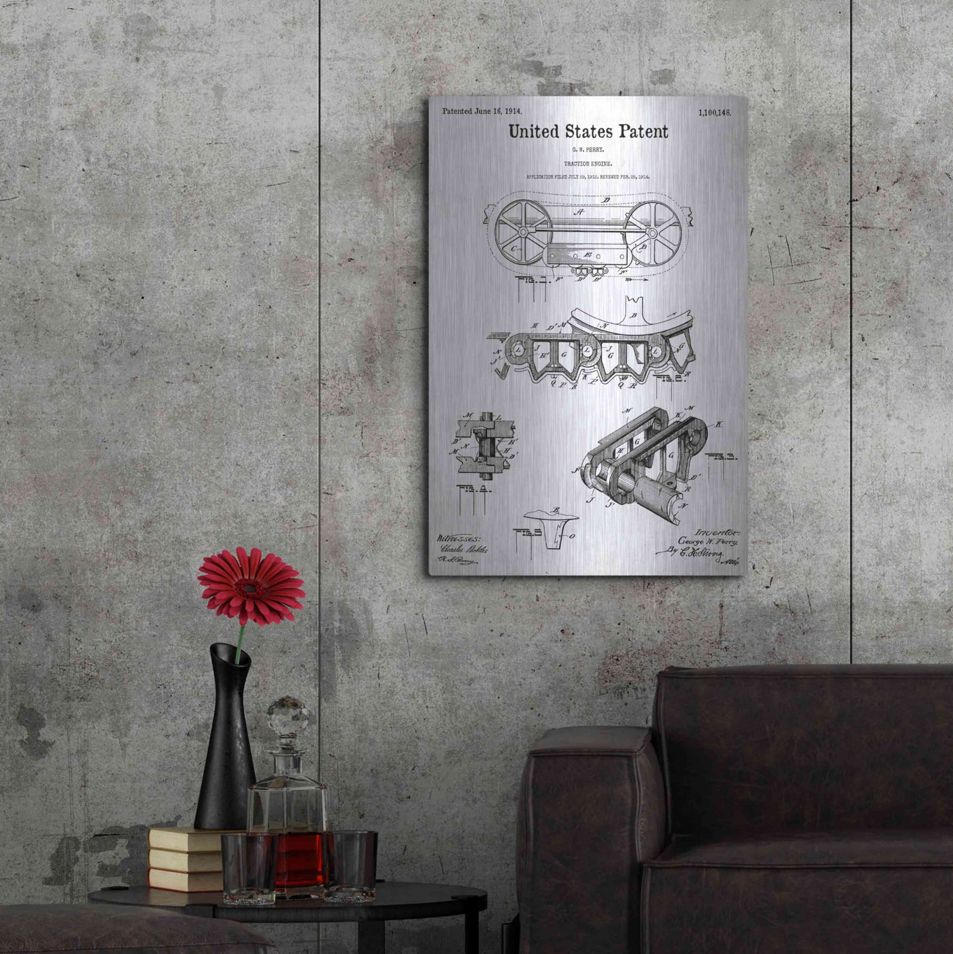 Luxe Metal Art 'Traction Engine Blueprint Patent White' Acrylic Glass Wall Art,24x36