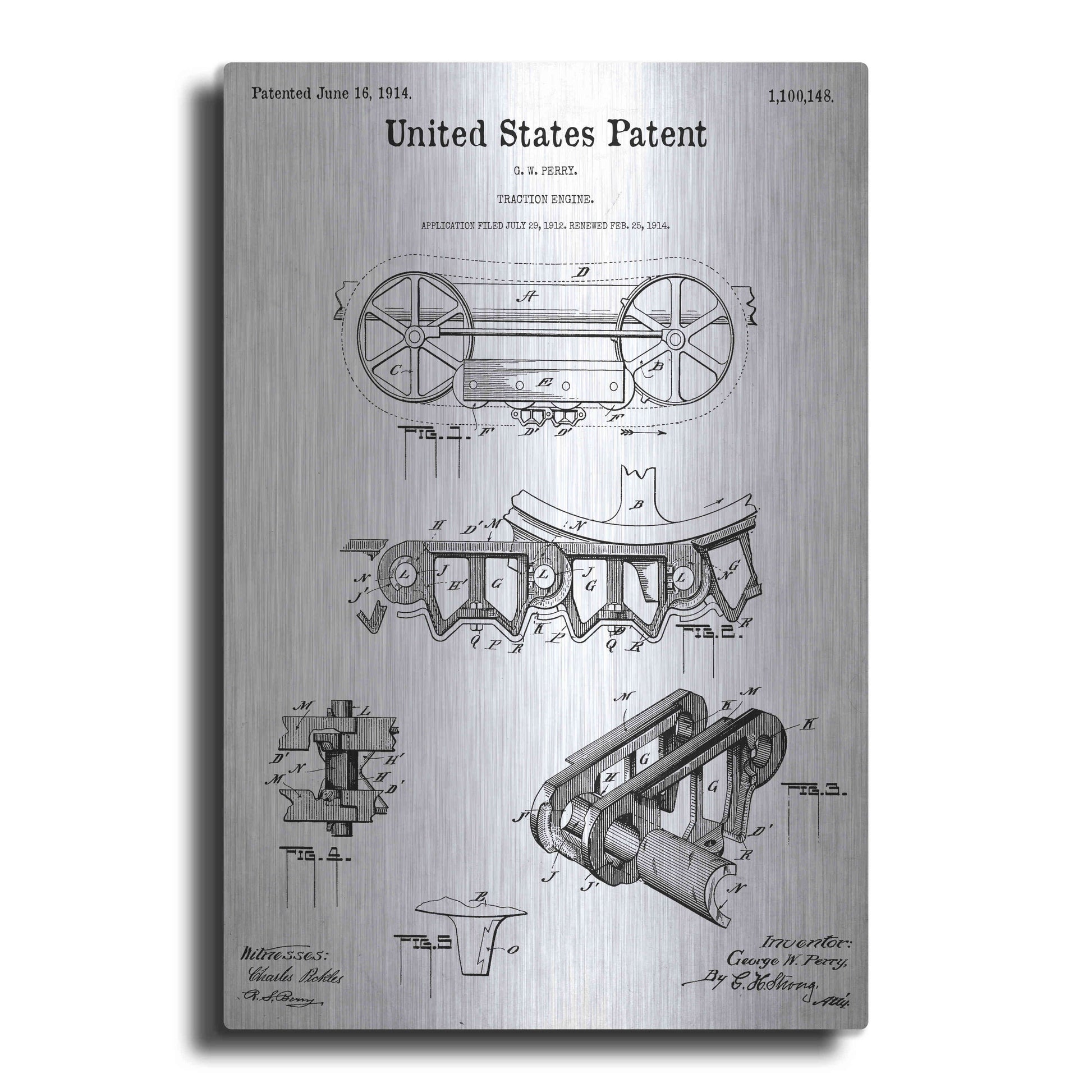 Luxe Metal Art 'Traction Engine Blueprint Patent White' Acrylic Glass Wall Art