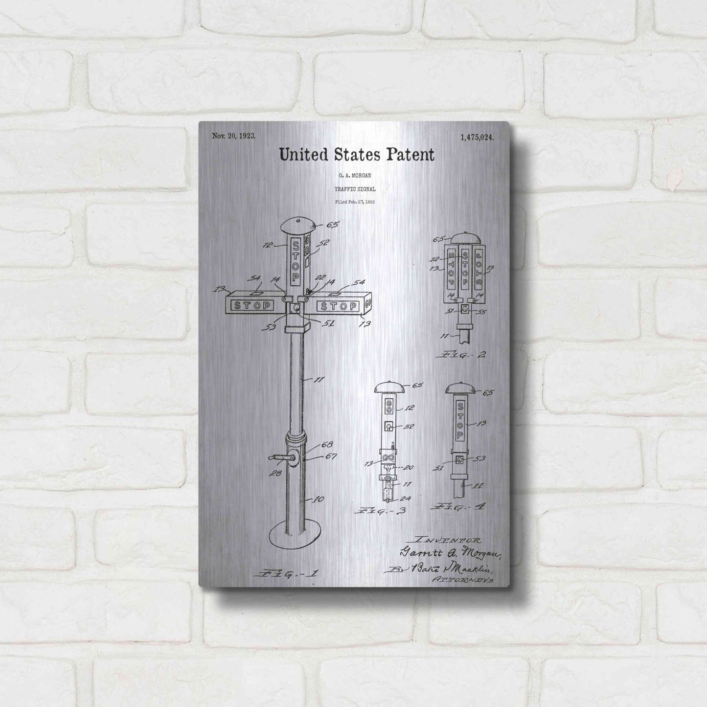 Luxe Metal Art 'Vintage Traffic Signal Blueprint Patent White' Acrylic Glass Wall Art,12x16