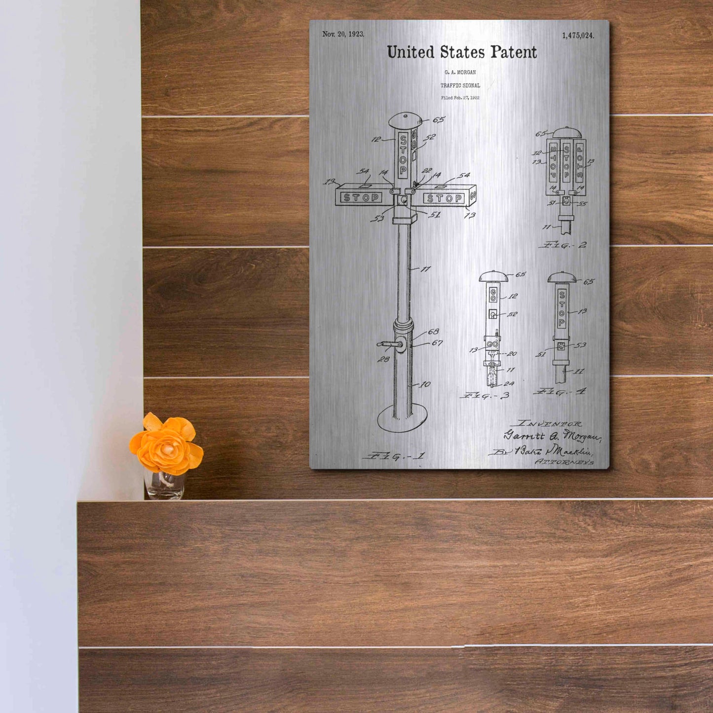 Luxe Metal Art 'Vintage Traffic Signal Blueprint Patent White' Acrylic Glass Wall Art,12x16